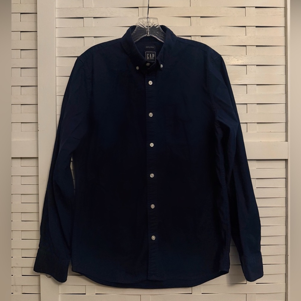 GAP Men's Slim Fit Stretch Oxford Tapestry Navy Blue Shirt